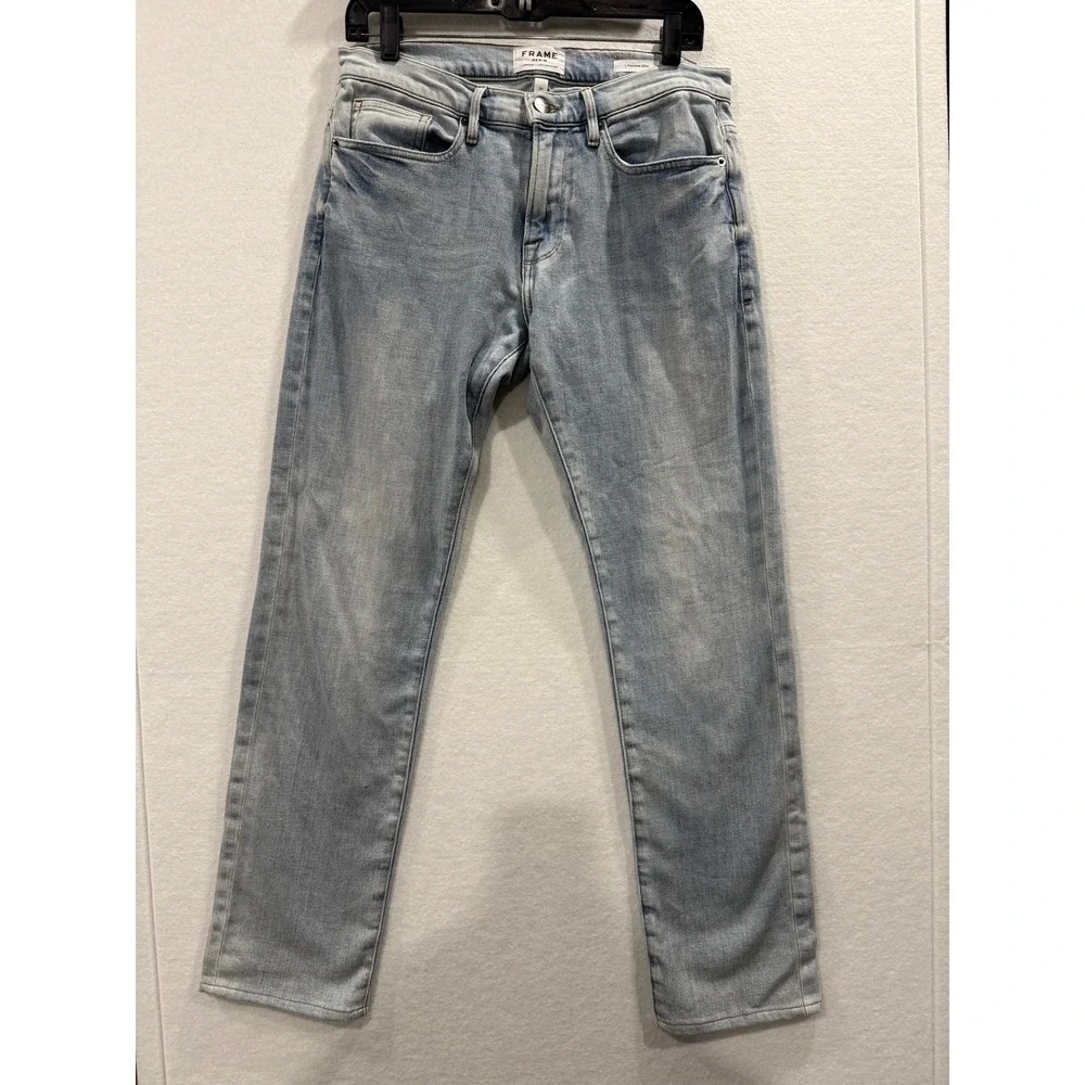 FRAME L'Homme Slim Jeans Men 31 Light Blue Finn Distressed LMH838